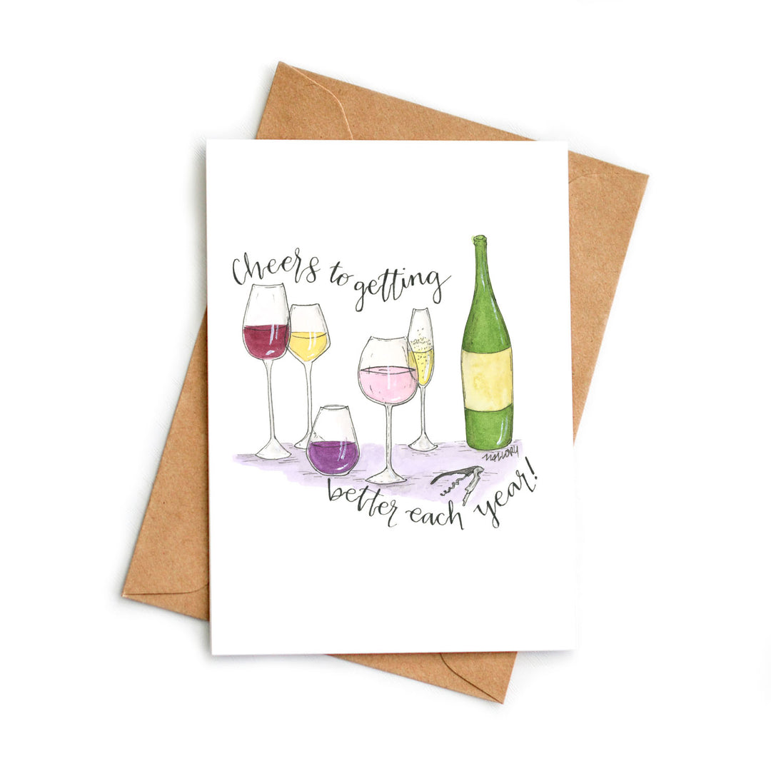 Cheers to Getting Better Funny Wine Birthday Card