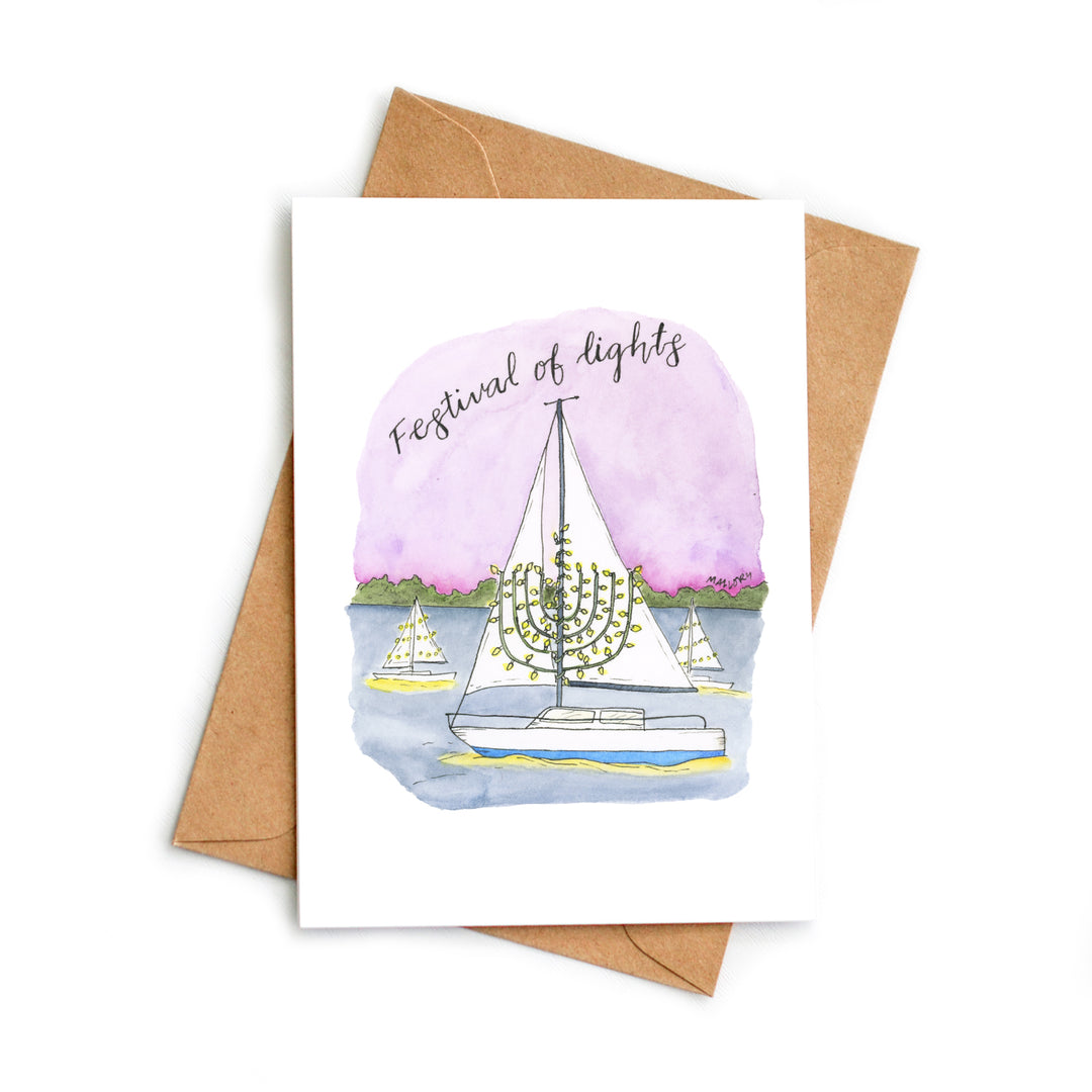 Festival of Lights Menorah Sailboat Hanukkah Card