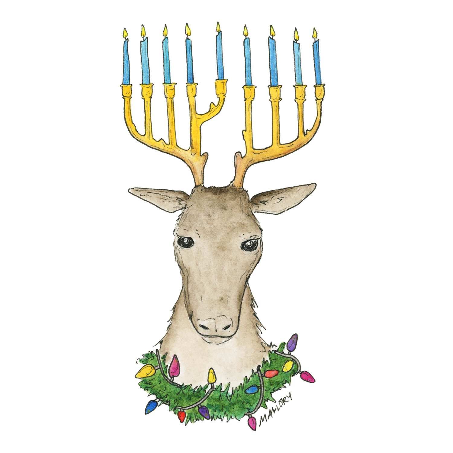 Reindeer Menorah Hanukkah and Christmas Card
