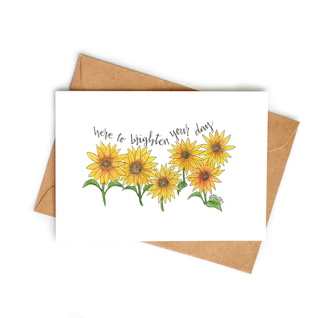 Here to Brighten Your Day Sunflower Encouragement Card Feel Better Soon Card