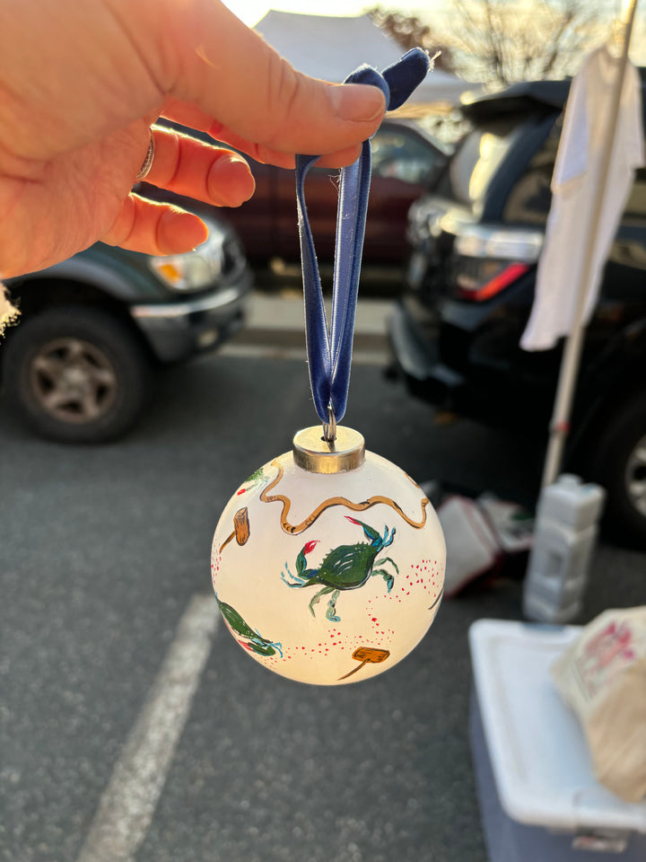 Hand-Painted Ceramic Ornament with Blue Crabs