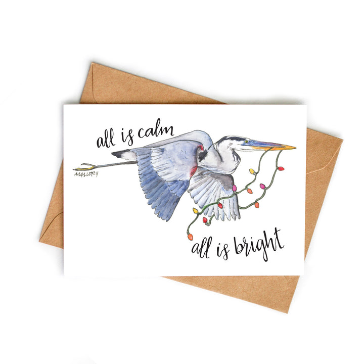 All Is Calm Blue Heron Christmas Card