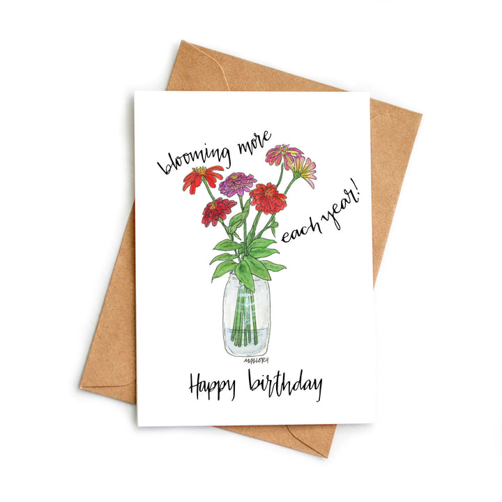 Blooming More Zinnia Birthday Card