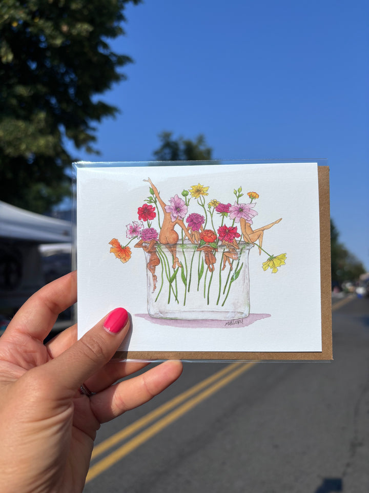 Whimsical Butterfly Ranunculus Bouquet Greeting Card