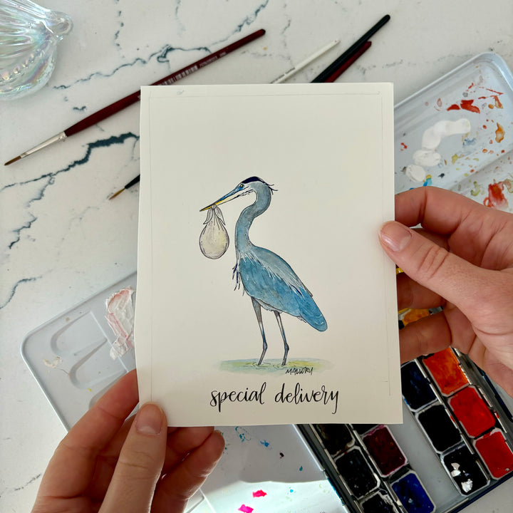 Special Delivery Blue Heron New Baby Card