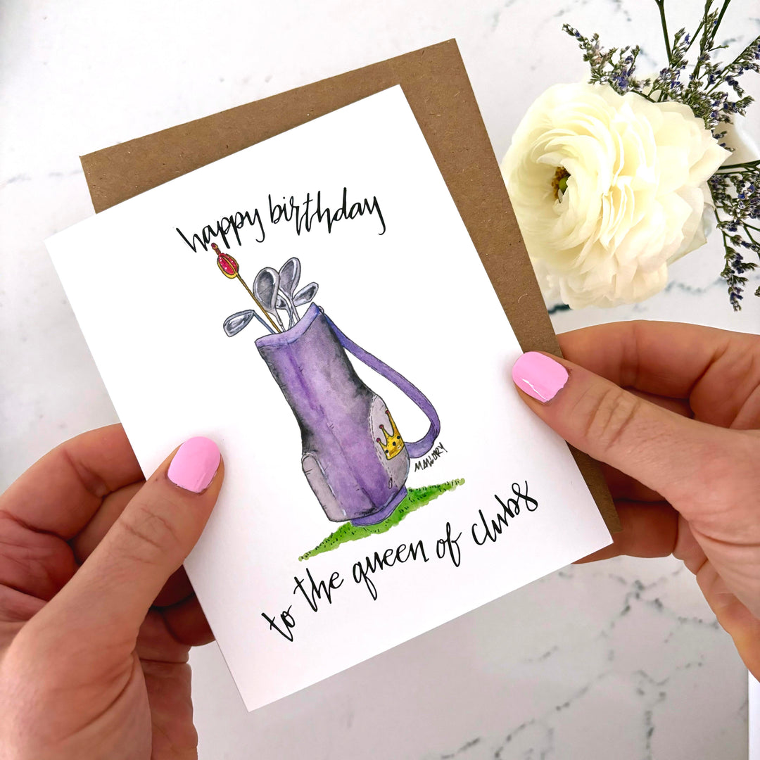 Queen of Clubs Golf Birthday Card