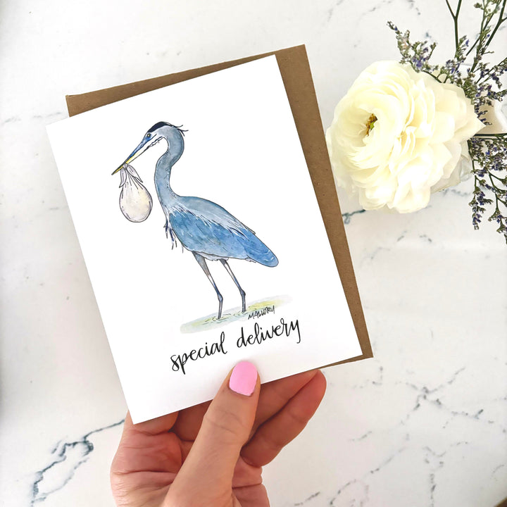 Special Delivery Blue Heron New Baby Card