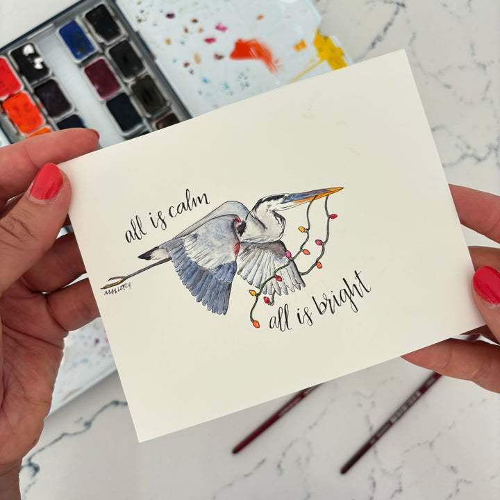 All Is Calm Blue Heron Christmas Card