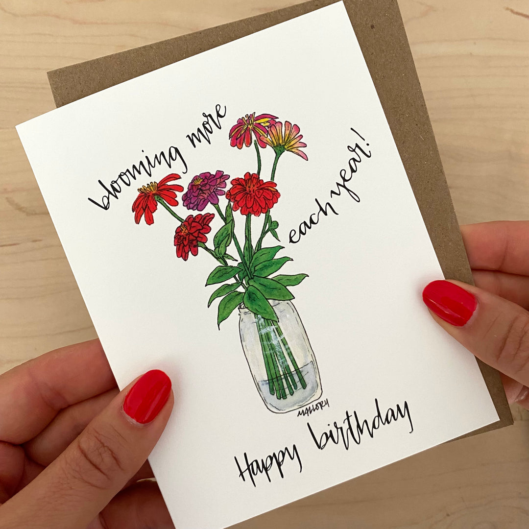 Blooming More Zinnia Birthday Card