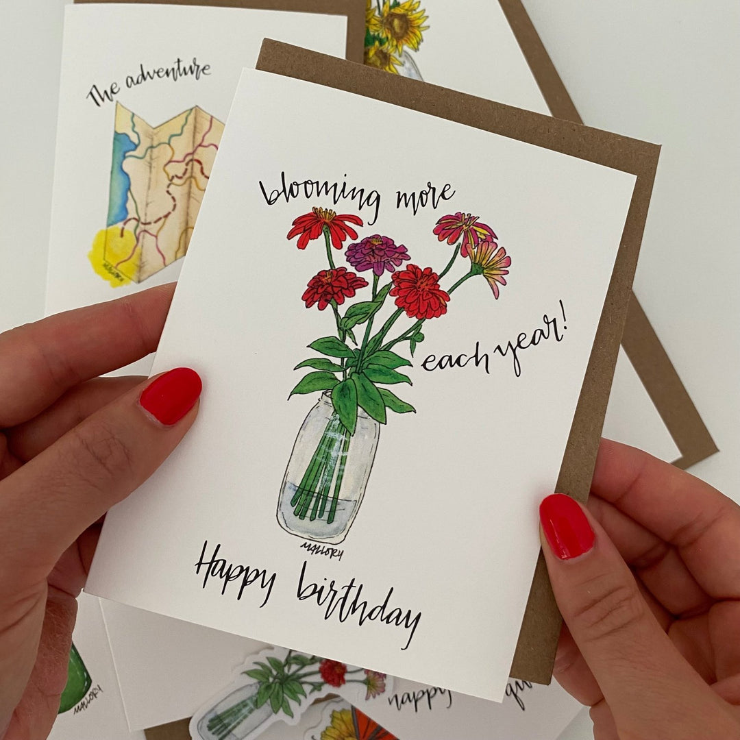 Blooming More Zinnia Birthday Card