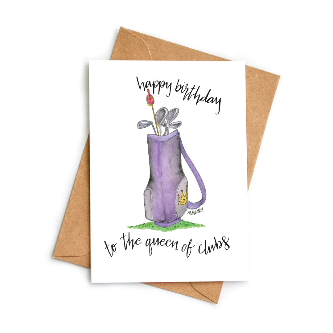 Queen of Clubs Golf Birthday Card