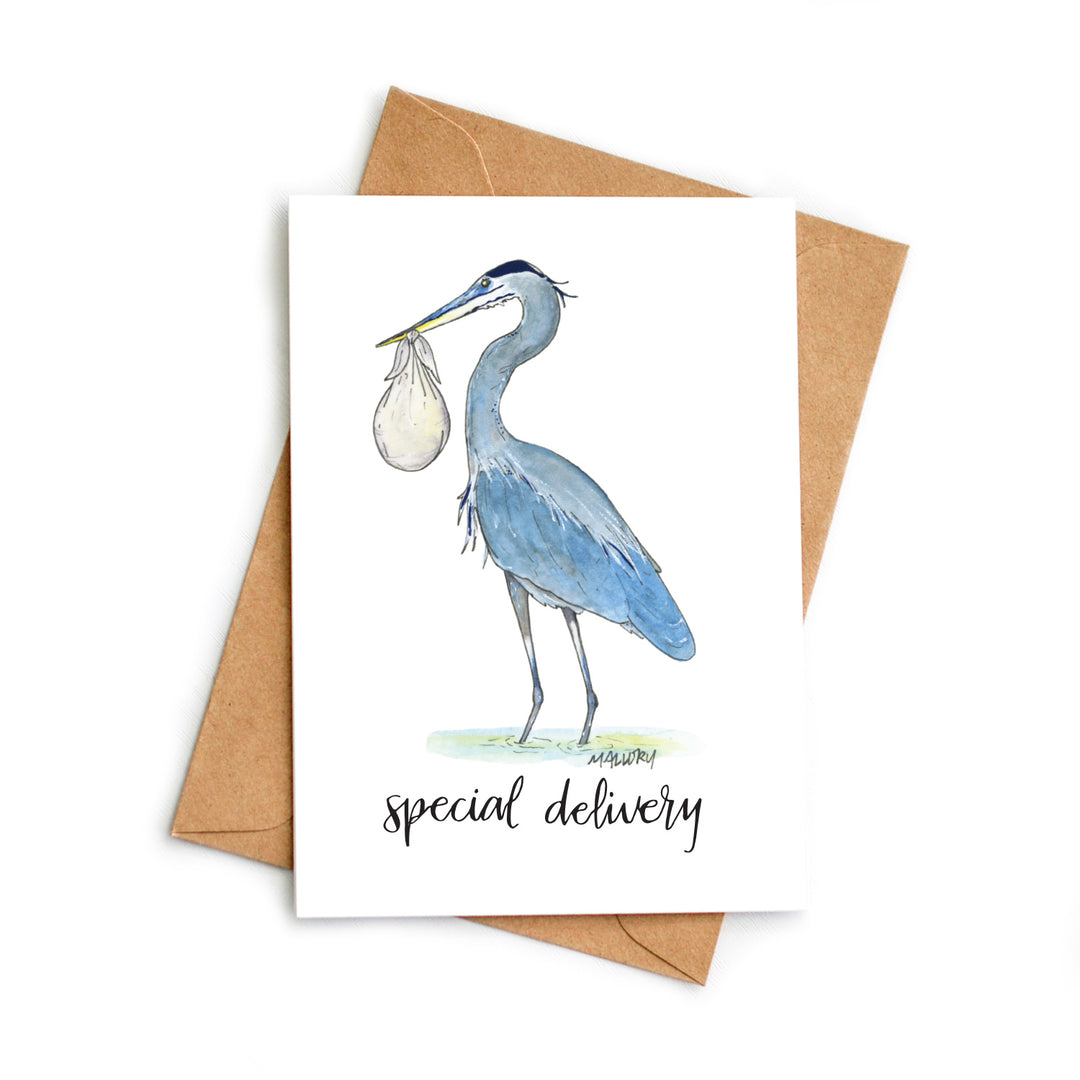 Special Delivery Blue Heron New Baby Card