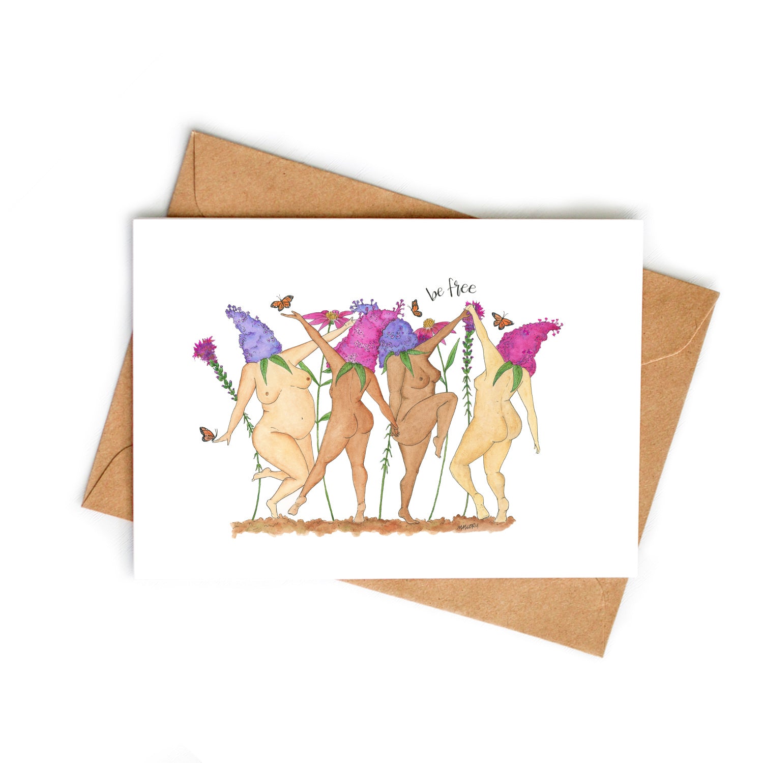 Be Free Butterfly Ladies Watercolor Art Card