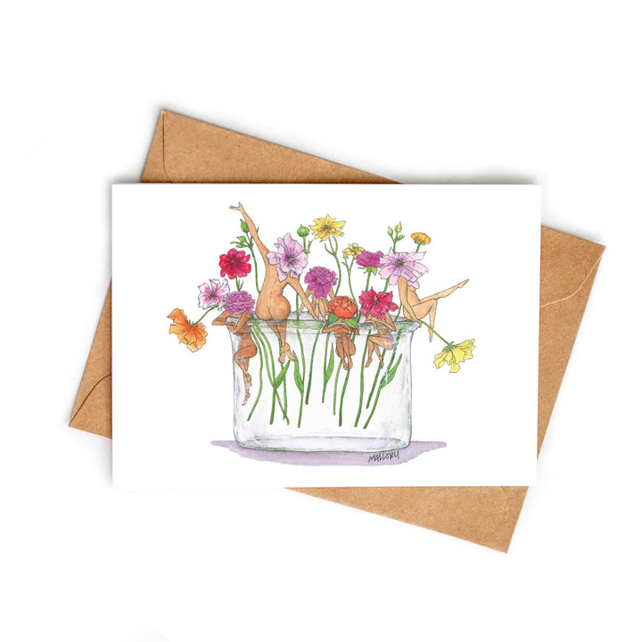 Whimsical Butterfly Ranunculus Bouquet Greeting Card