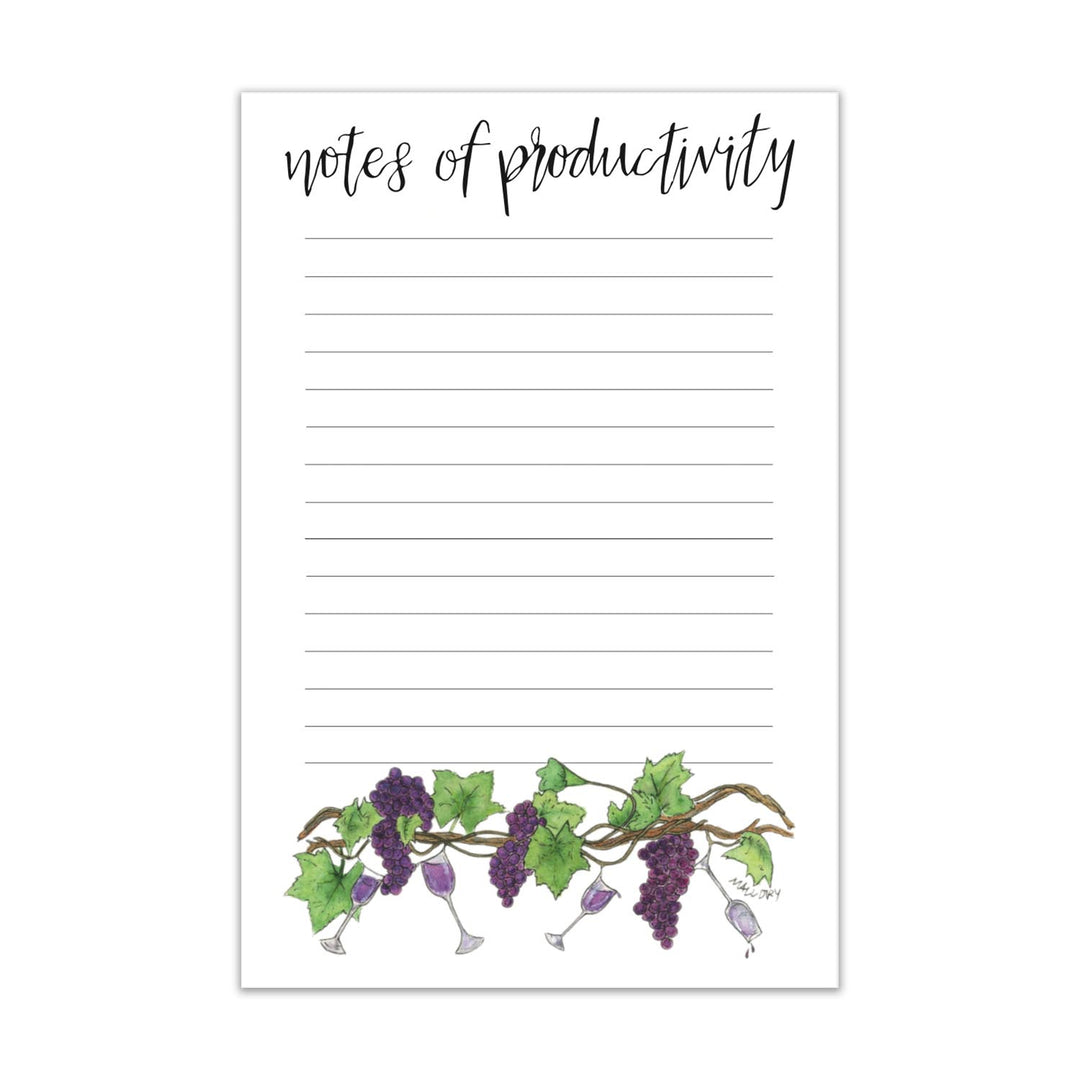 Productivity notepad with grapevine design and 'notes of productivity' text
