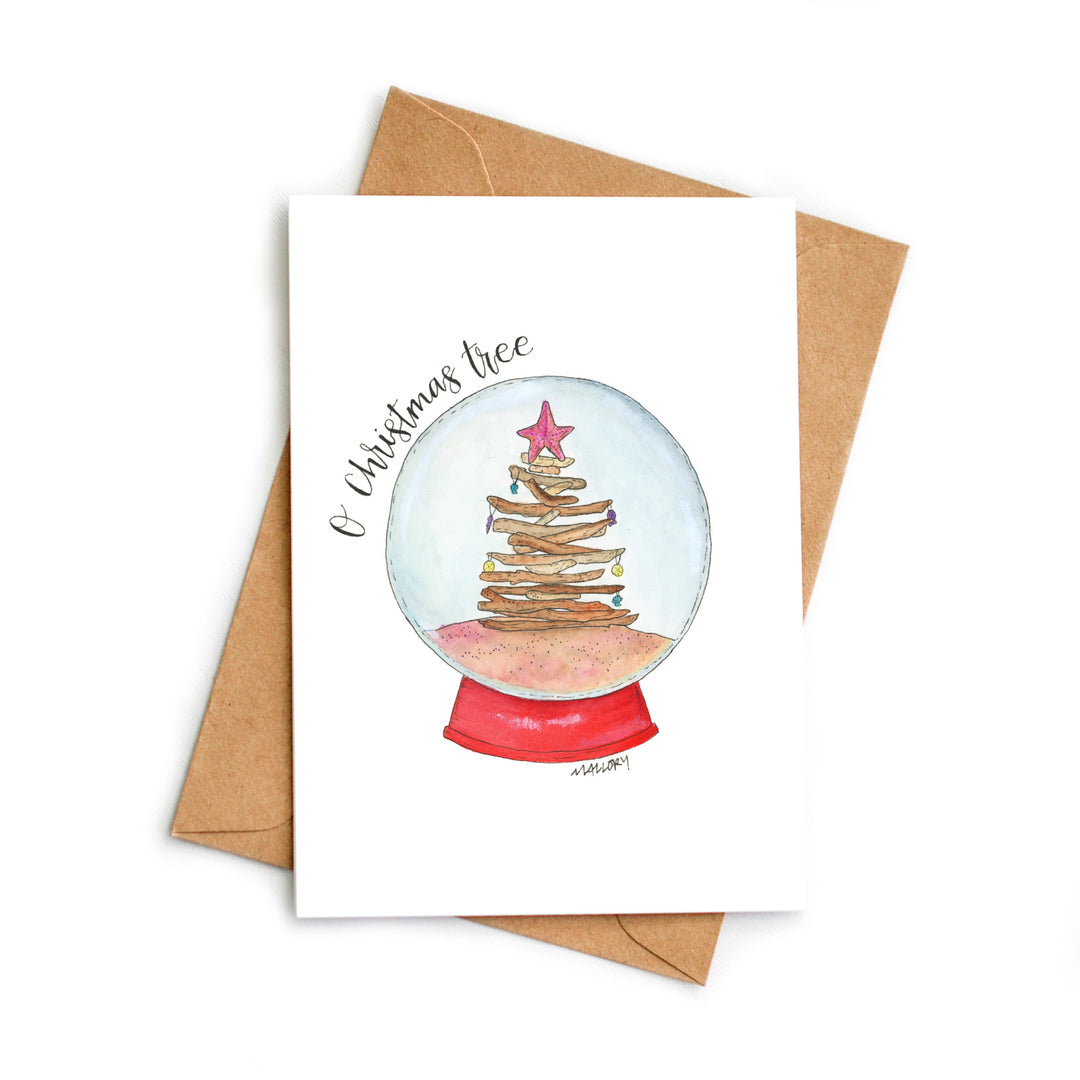 O Christmas Tree Snow Globe Holiday Card