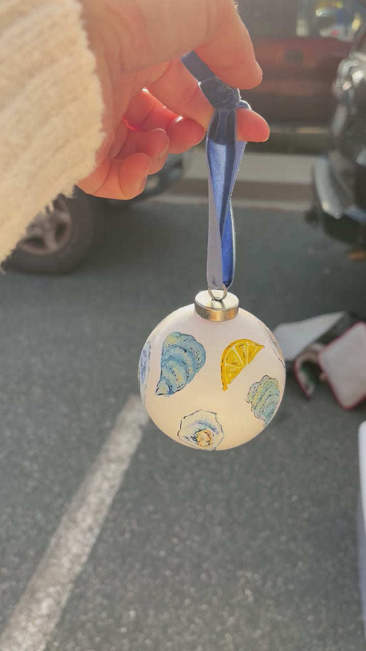 Hand-Painted Ceramic Ornament with Oysters