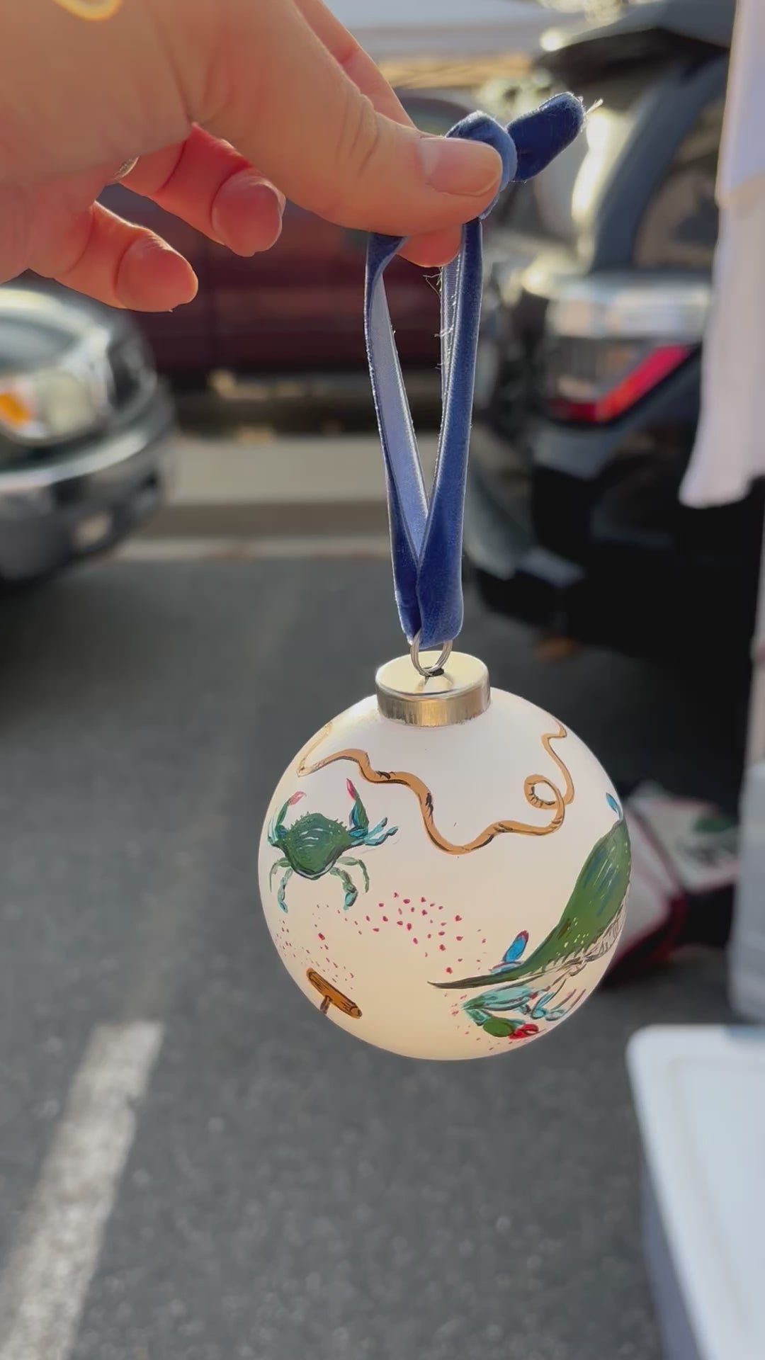 Hand-Painted Ceramic Ornament with Blue Crabs
