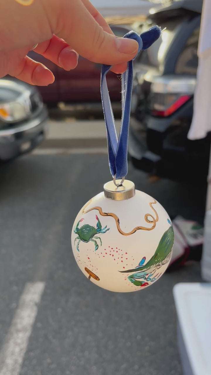 Hand-Painted Ceramic Ornament with Blue Crabs