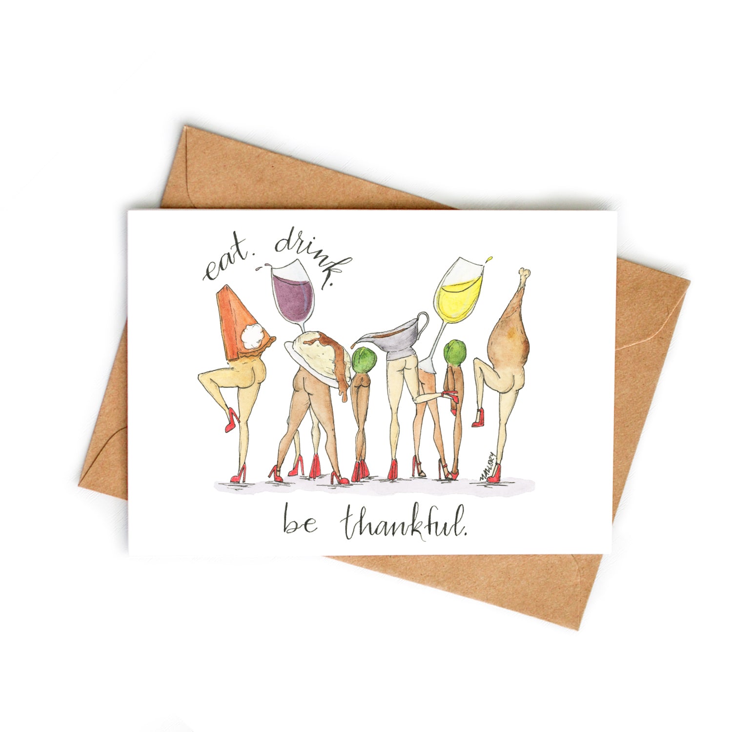 Eat, Drink, Be Thankful Funny Thanksgiving Friendsgiving Card