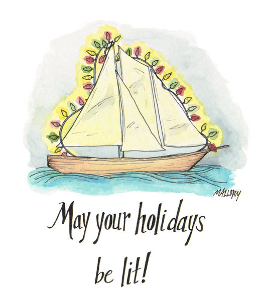 May Your Holidays Be Lit Sailboat Christmas Card