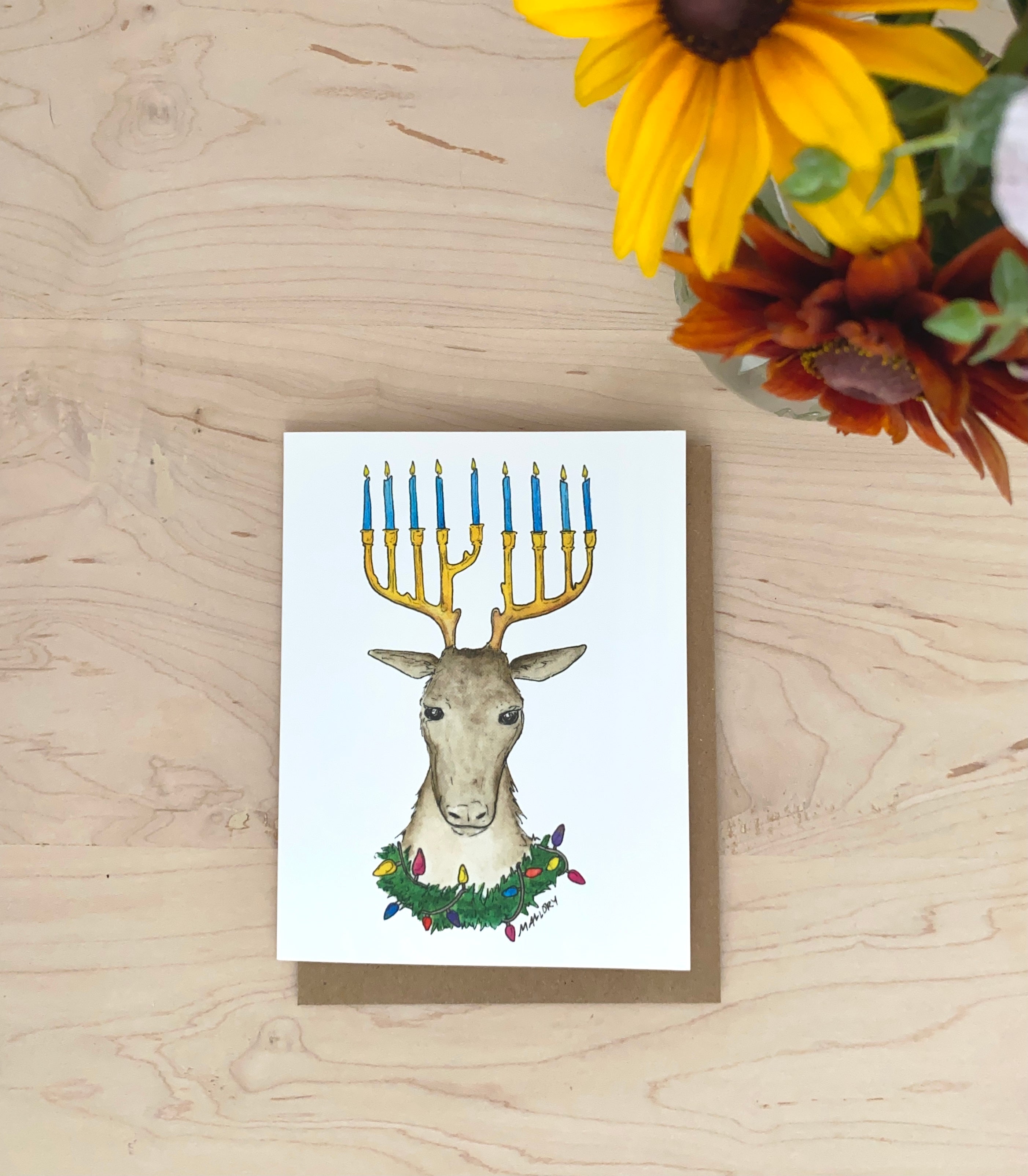 Reindeer Menorah Hanukkah and Christmas Card