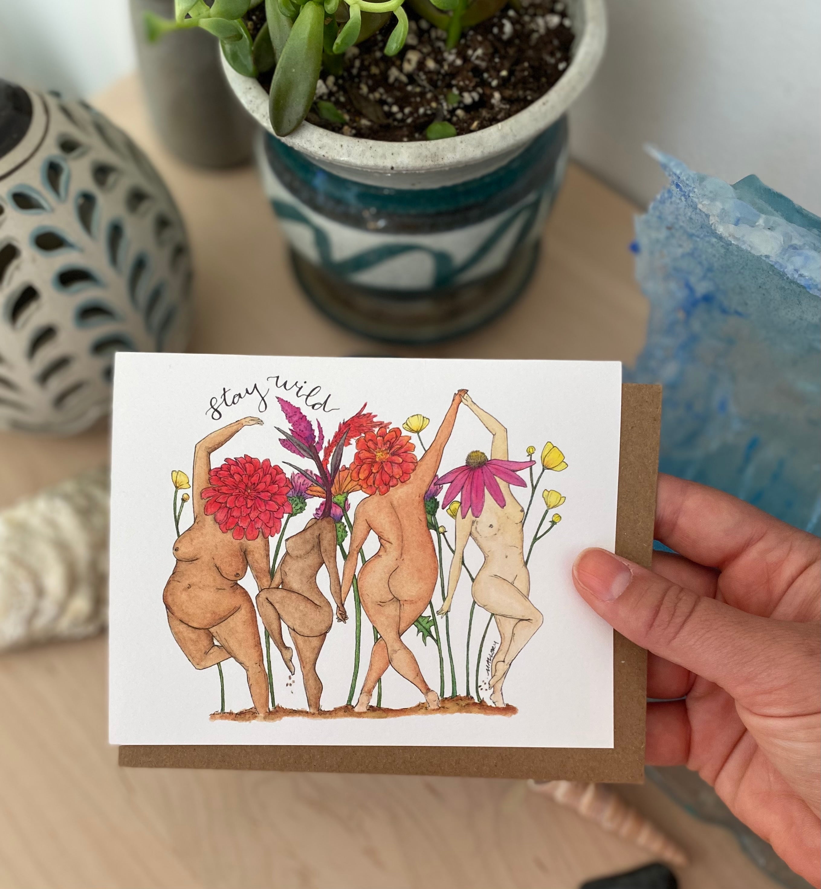 Stay Wild Wildflower Ladies Watercolor Art Card