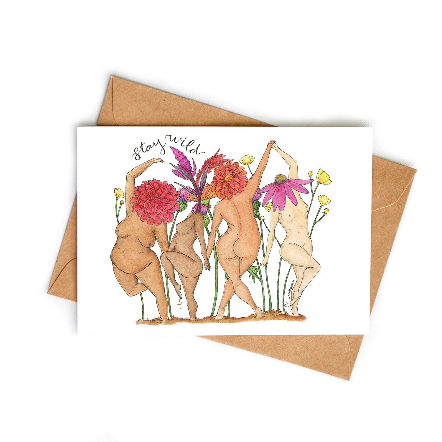 Stay Wild Wildflower Ladies Watercolor Art Card