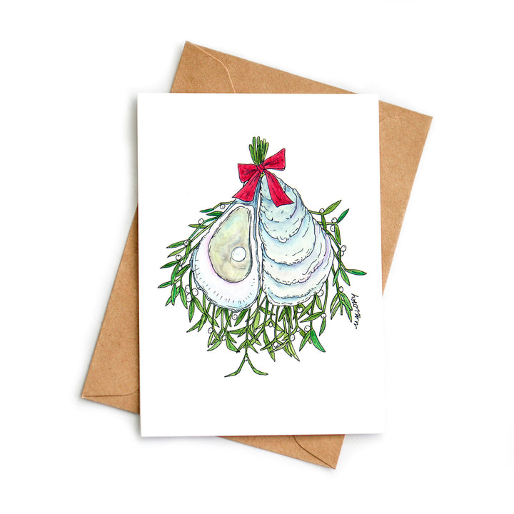 Mistletoe Oyster Pretty Christmas Card